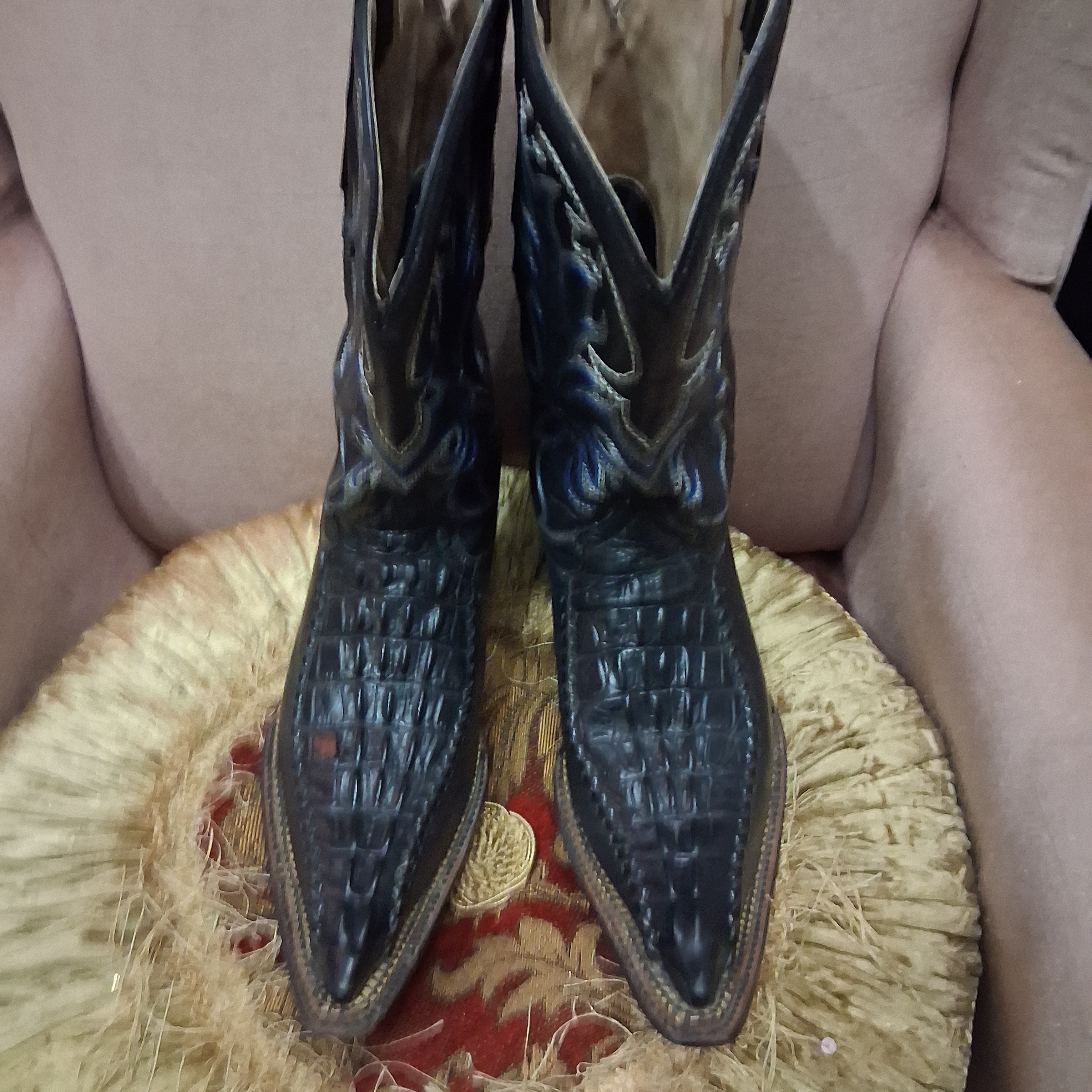 Black Crocodile Leather Cowboy Boots